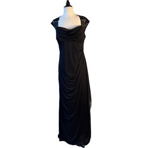 David's Bridal Black Ruched Cowl Neck Gown